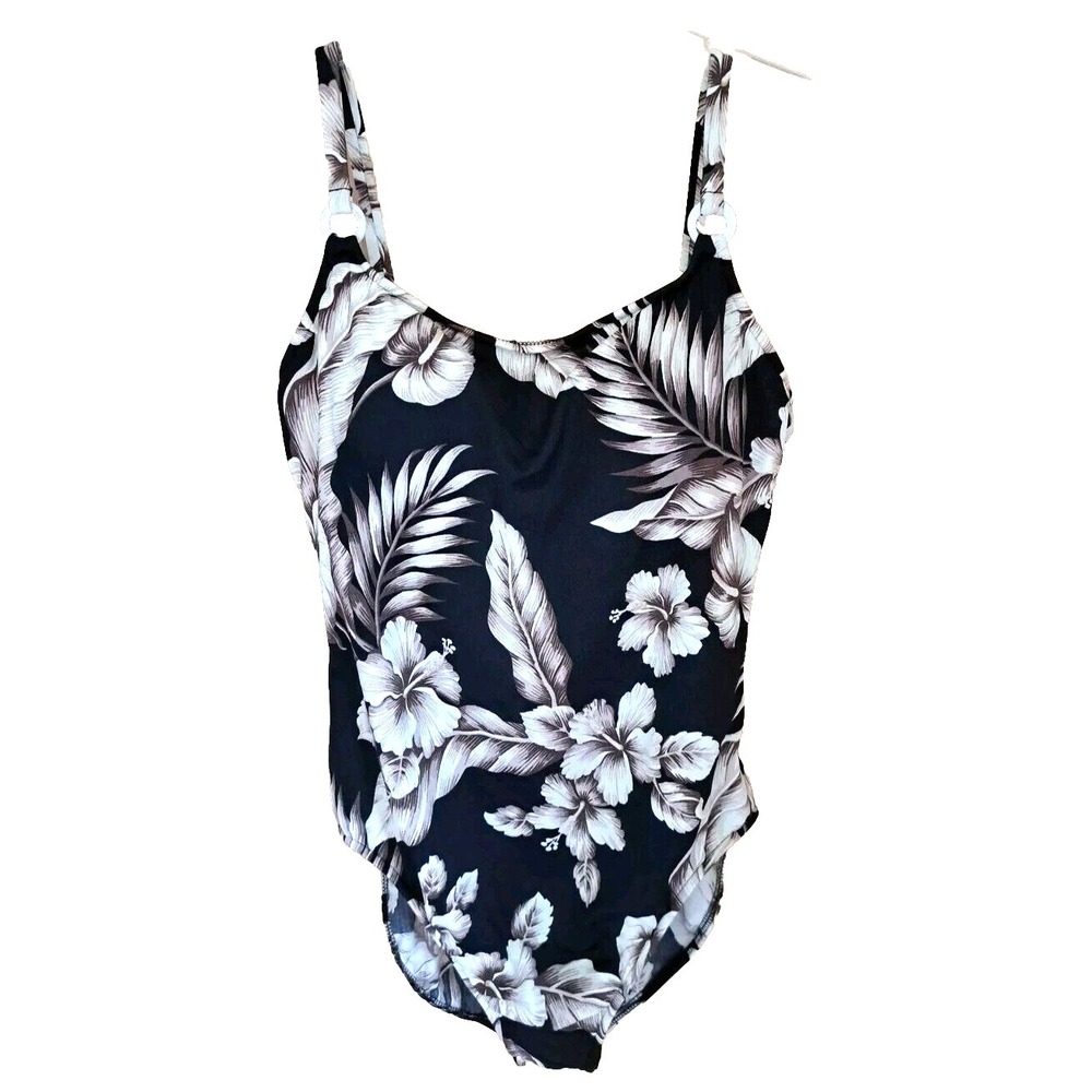 Coldwater Creek Swimsuit Size 10 Brown Tropical Print Nylon Spandex Built-in Bra